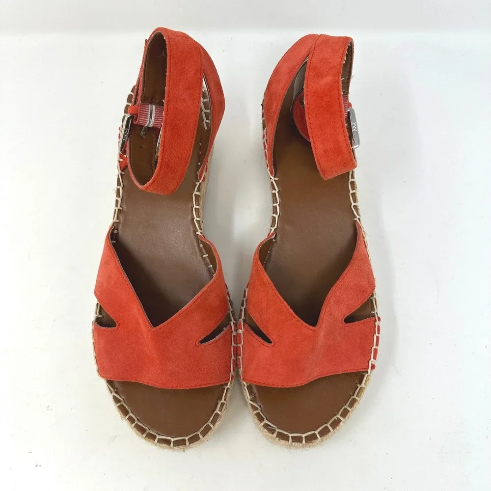 Franco Sarto Pellia Espadrille Platform Sandals Suede Orange Size 7.5‎